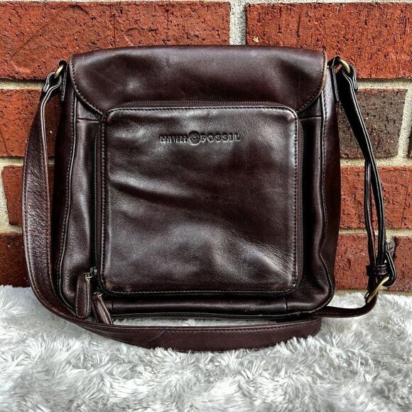 Vintage Fossil Brown Leather Crossbody Bag 75082 - Picture 2 of 10